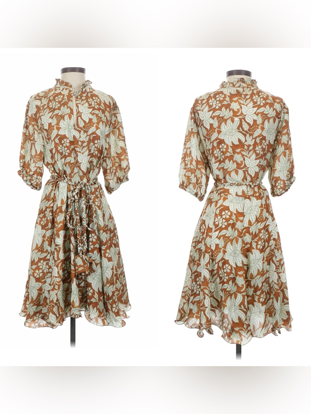 Hannah Artwear Gaia Silk Floral Mini Dress Belted L